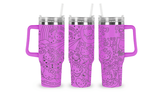 Stainless steel tumbler with an engraved Hello Kitty design, featuring Hello Kitty’s iconic bow and cute details.