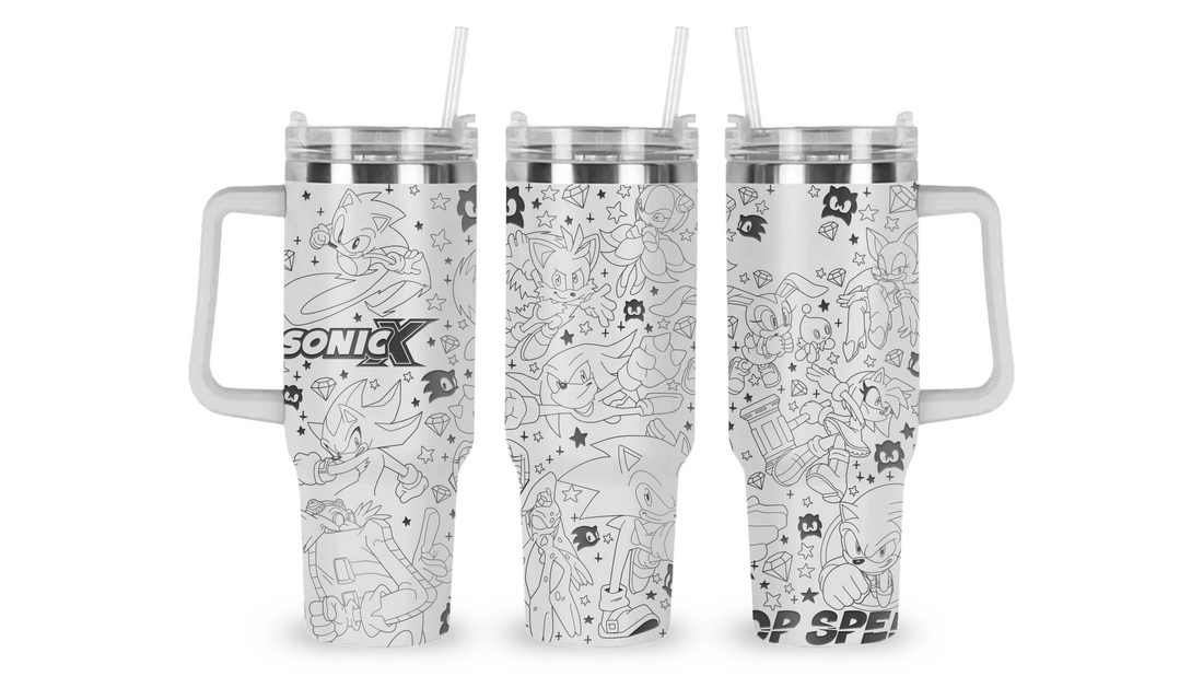 Stay refreshed at supersonic speed with this Sonic X engraved tumbler! Featuring Sonic and friends, it’s the perfect insulated drinkware for fans.