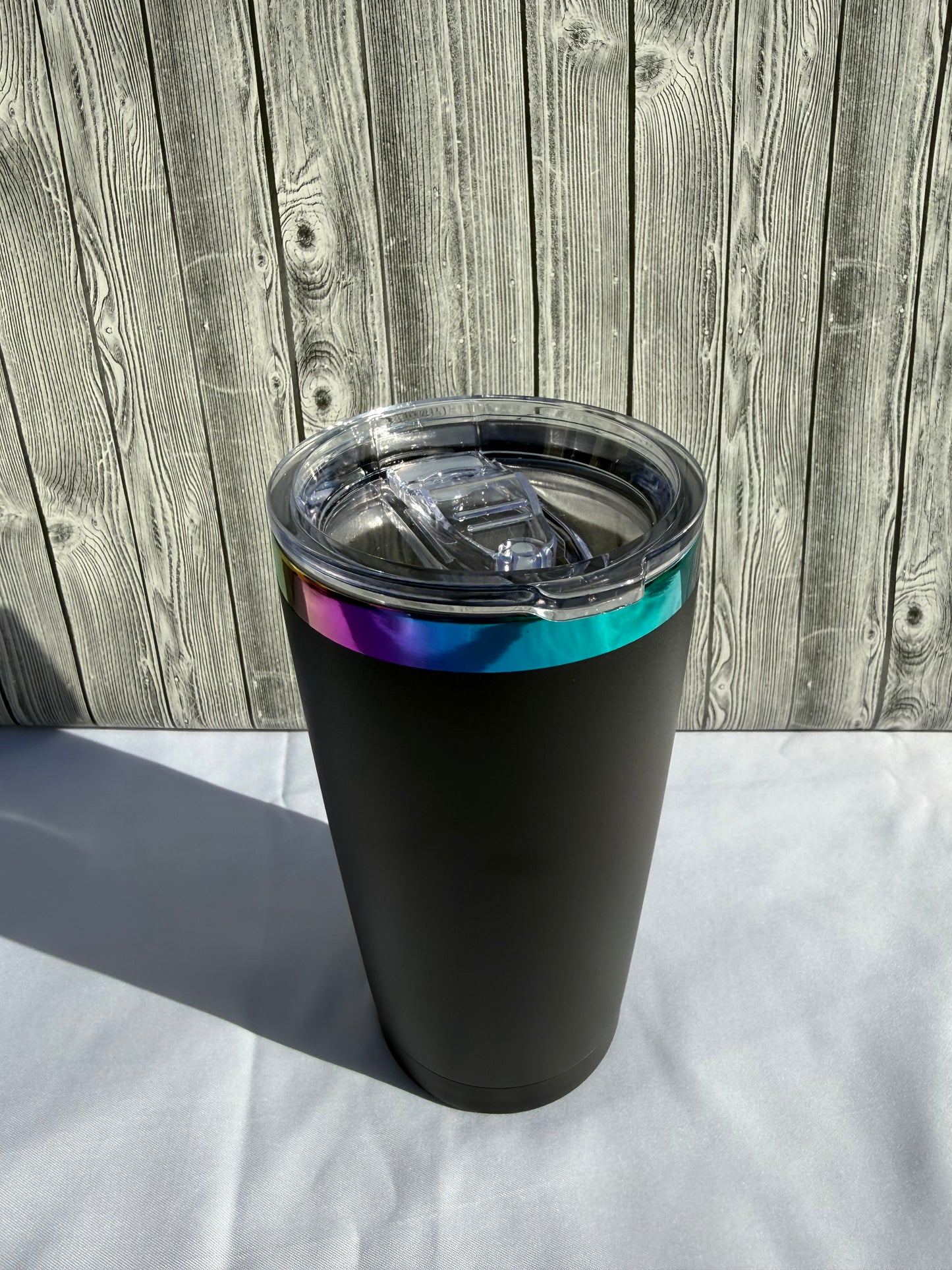 20oz Black Rainbow Trim Tumbler- Insulated Stainless Steel (Choose Design)
