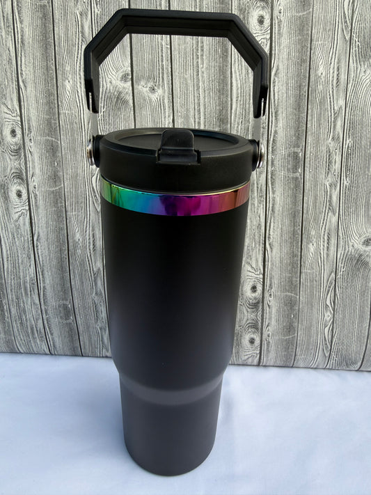 30oz Black Rainbow trim tumbler-Insulated Stainless Steel (Choose Design)