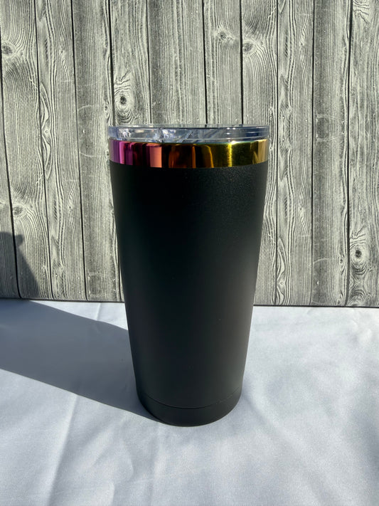 20oz Black Rainbow Trim Tumbler- Insulated Stainless Steel (Choose Design)