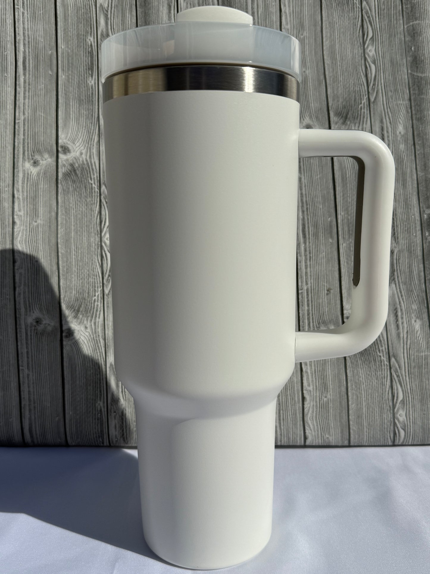 40oz White Silver Trim Tumbler – Insulated Stainless Steel (Choose Design)