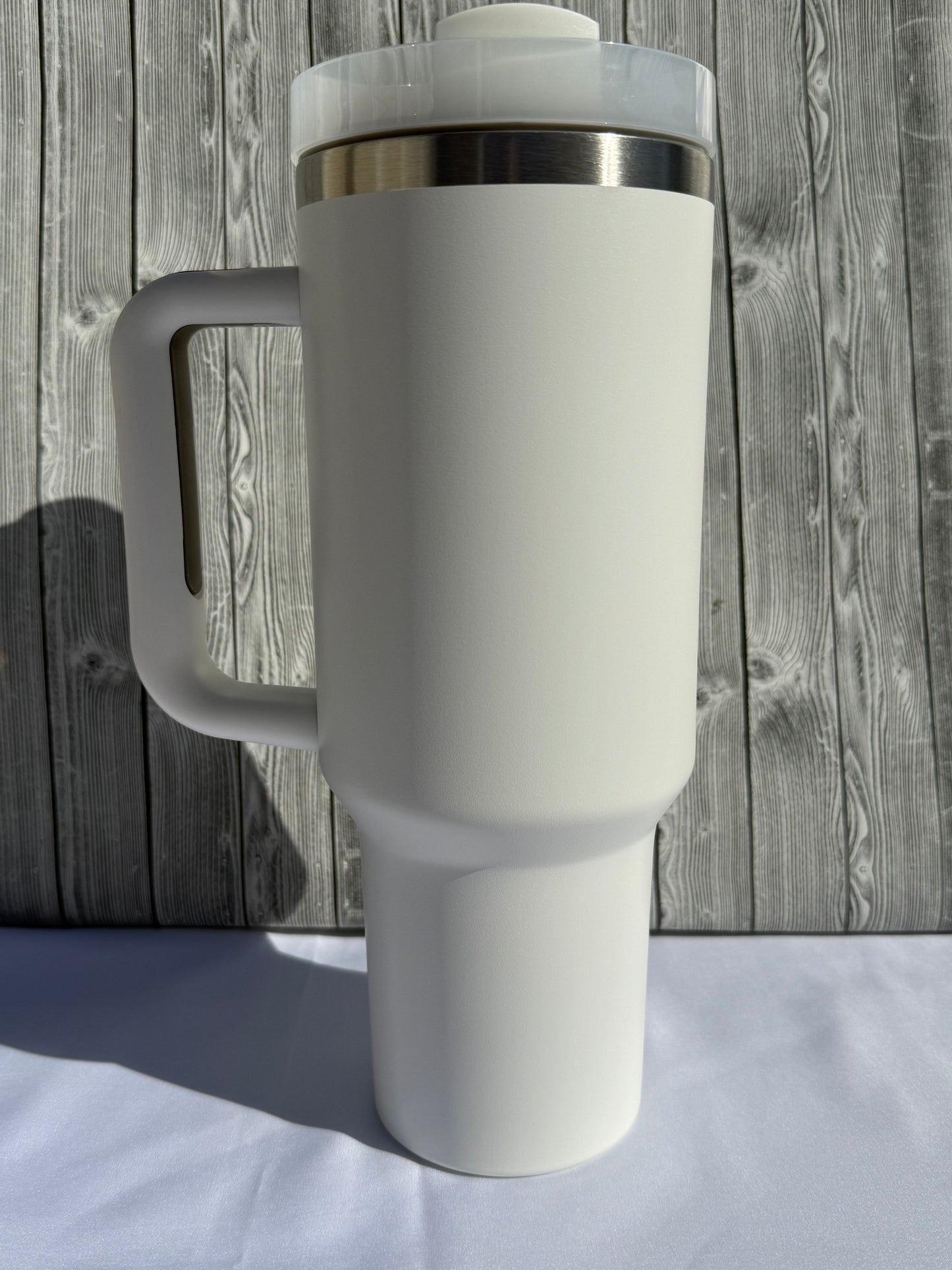 40oz White Silver Trim Tumbler – Insulated Stainless Steel (Choose Design)