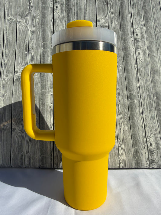40oz Yellow Silver Trim Tumbler – Insulated Stainless Steel (Choose Design)