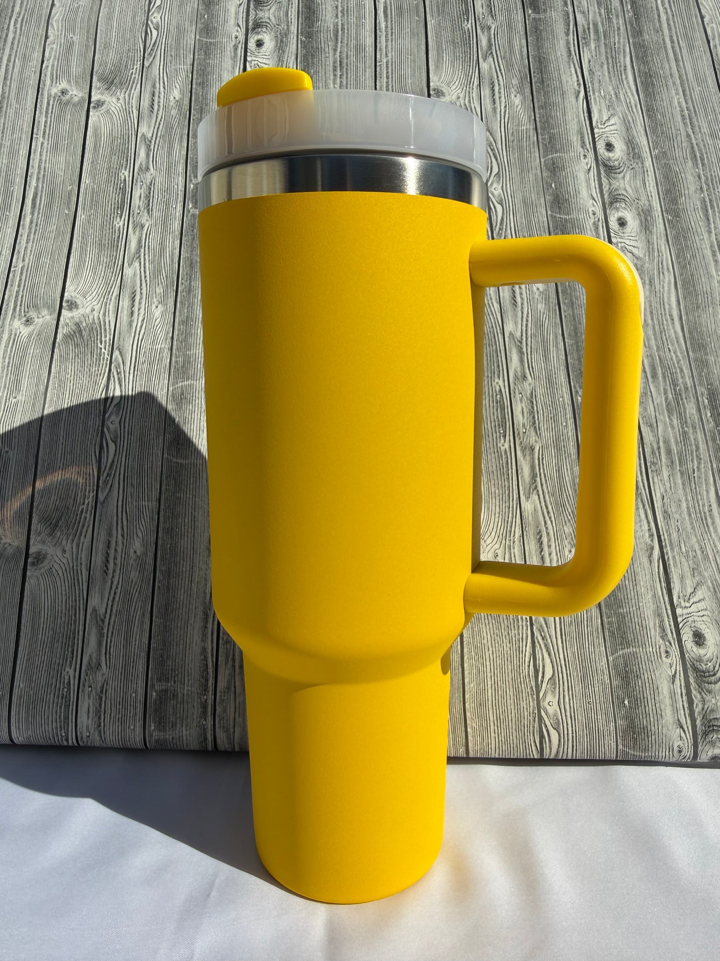 40oz Yellow Silver Trim Tumbler – Insulated Stainless Steel (Choose Design)