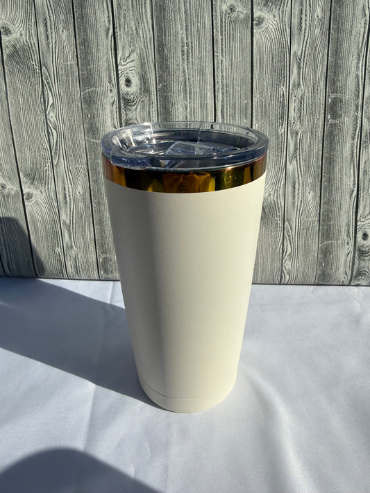20oz White Rainbow Trim Tumbler- Insulated Stainless Steel (Choose Design)